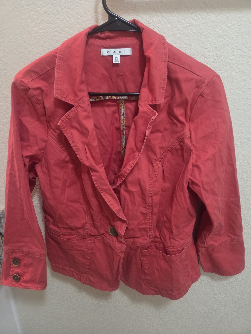 CAbi Coral-Red Casual Blazer Jacket